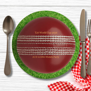 Test Match Red Cricket Ball with Custom Text Paper Plate