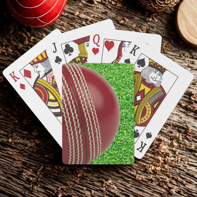 Test Match Red Cricket Ball with Custom Text Playing Cards (Creator Uploaded)