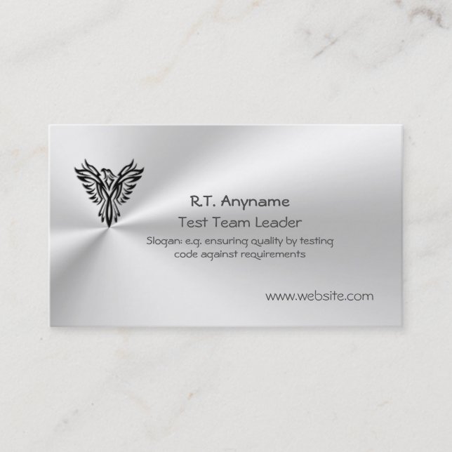 Test Team Leader with Phoenix logo on steel effect Business Card (Front)