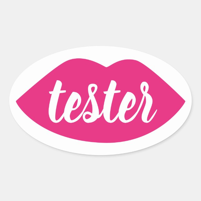 Tester Sample Try Me Pink Lips Makeup Product Oval Sticker (Front)