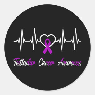Testicular Cancer Awareness Warrior Heartbeat Purp Classic Round Sticker