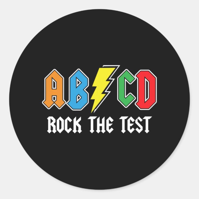Testing Retro Abcd Rock The Test Day Funny School  Classic Round Sticker (Front)
