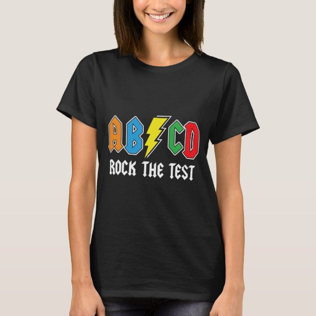 Testing Retro Abcd Rock The Test Day Funny School  T-Shirt (Front)