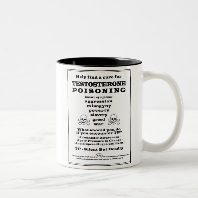 testosterone poisoning awareness Two-Tone coffee mug (Right)