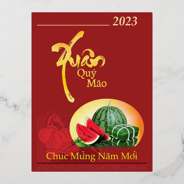 Tet Chuc Mung Nam Moi Happy New Year Foil Holiday Postcard (Front)