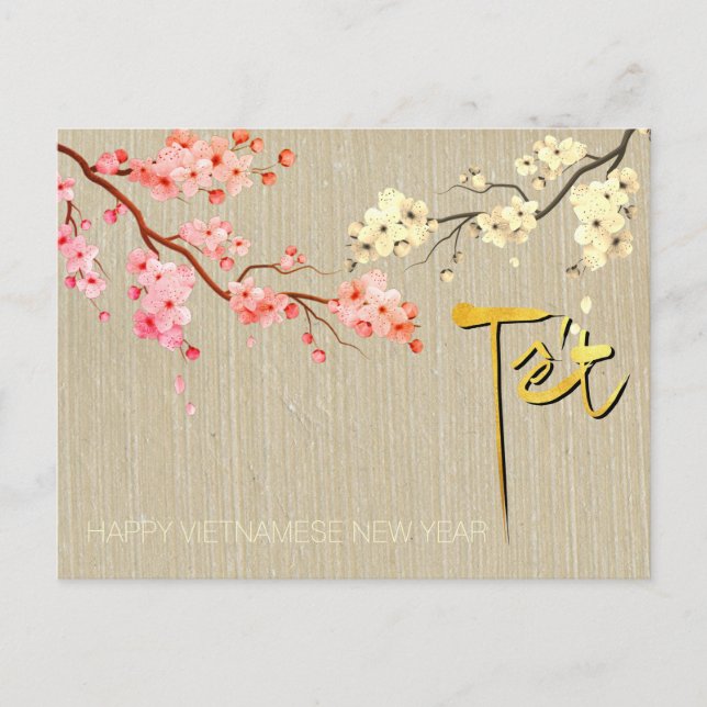 Tet Hoa Anh Dao Blossom Vietnamese New Year HP2 Invitation Postcard (Front)