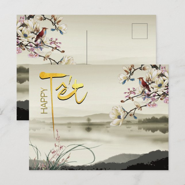 Tet Hoa Anh Dao Vietnamese New Year P Invitation Postcard (Front/Back)