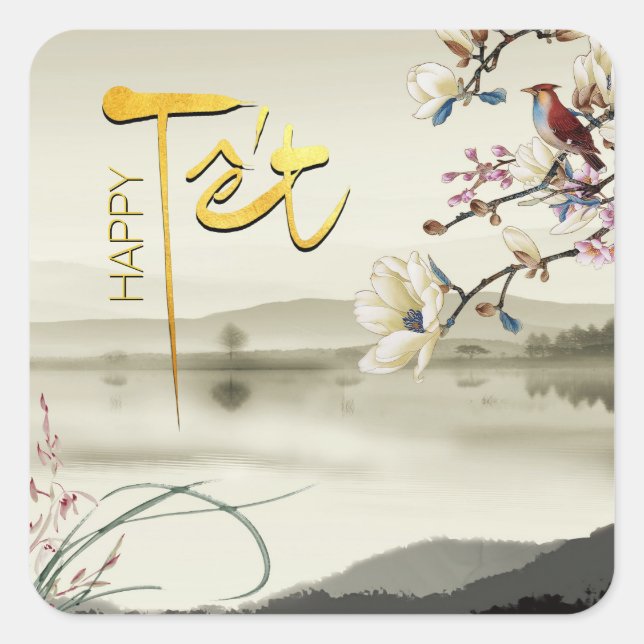 Tet Hoa Anh Dao Vietnamese New Year SqS Square Sticker (Front)