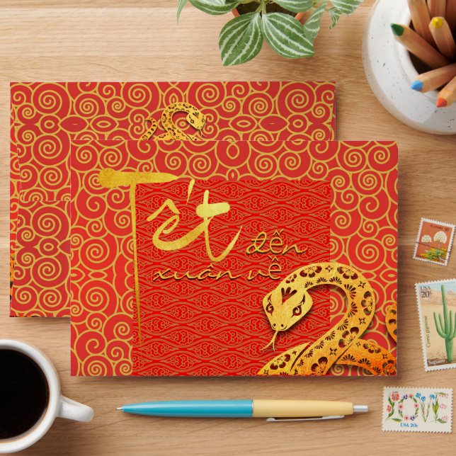 Tet Vietnamese Snake New Year 2025 LI XI Red E Envelope (Desk)
