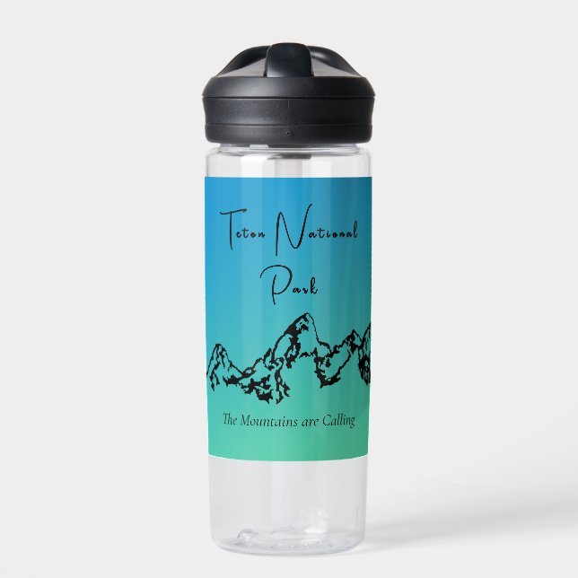 Teton National Park Blue Green 20oz Straw Water Bottle (Front)