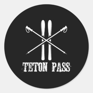 Teton P Wyoming Ski Skier Skiing Nordic Alpine Dow Classic Round Sticker