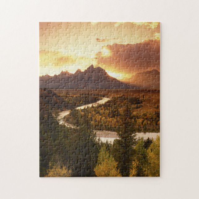 Teton Range at sunset, from Snake River Jigsaw Puzzle (Vertical)