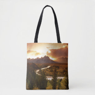 Teton Range at sunset, from Snake River Tote Bag