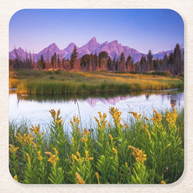 Teton Sunrise Square Paper Coaster (Front)