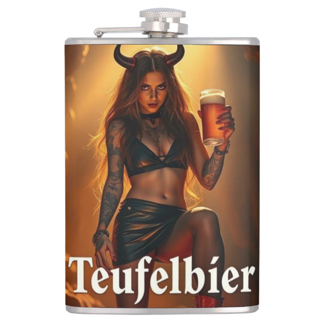 Teufelbier: straight from hell hip flask (Front)