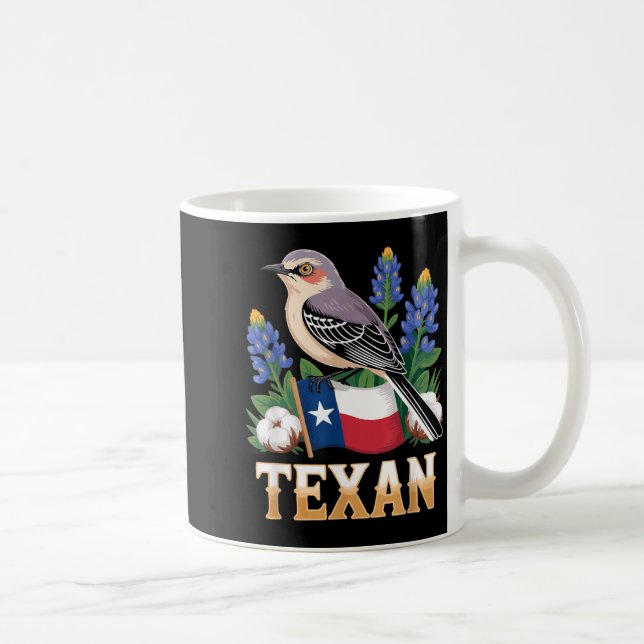 Texan Mockingbird TX Flag Bluebonnet Cotton Pride Coffee Mug (Right)