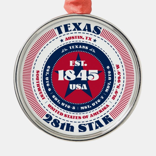 Texas 28th State Christmas Ornament (Front)