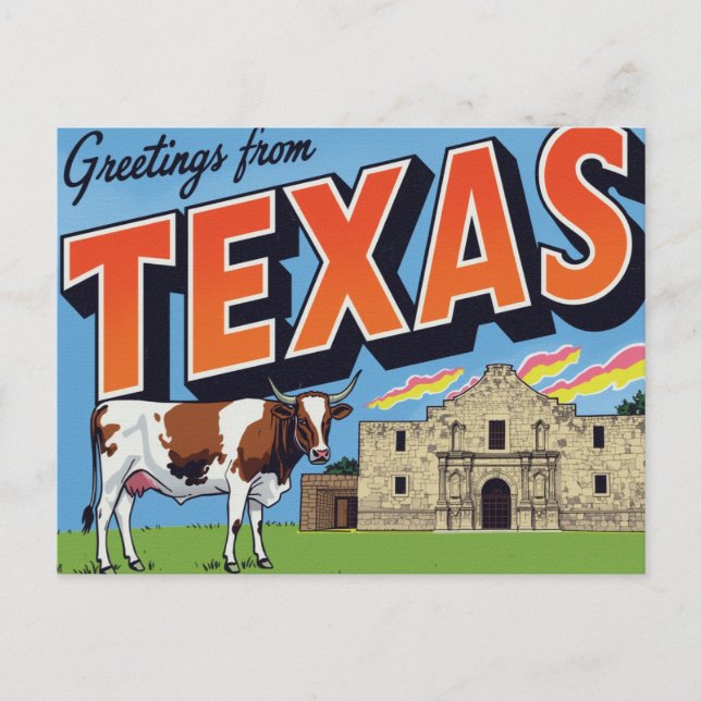 Texas Alamo Longhorn Cow Greetings Postcard (Front)
