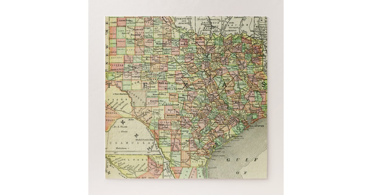 Texas Antique Map Colourful Lone Star State Alamo Jigsaw