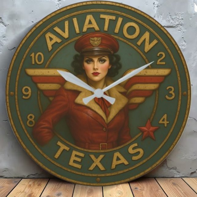 Texas aviation airplane rustic pilot art  large clock (Creator Uploaded)