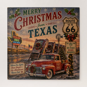 Texas BBQ Christmas Road Trip Night Jigsaw Puzzle