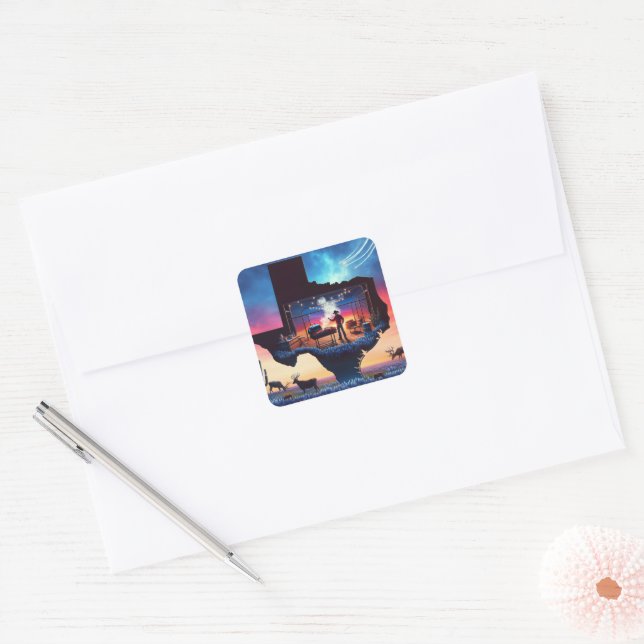 Texas BBQ Party 3 Square Sticker (Envelope)