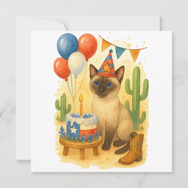 Texas Birthday Themed for Cat Lovers  Holiday Card (Front)