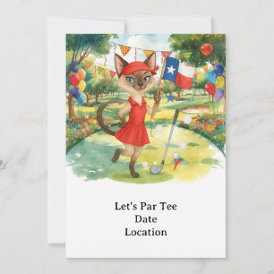 Texas Birthday Themed for GOLFER Cat Lovers Invitation