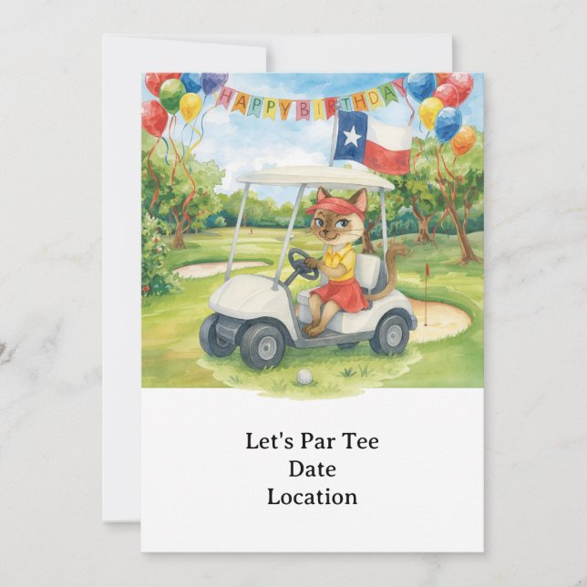 Texas Birthday Themed for GOLFER Cat Lovers  Invitation (Front)