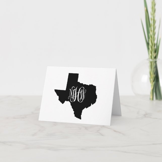 Texas Black White 3 Init Vine Monogram DIY BG Thank You Card (Front)