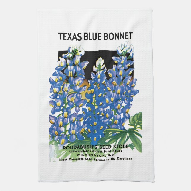 Texas Blue Bonnet Seed Packet Label Tea Towel (Vertical)