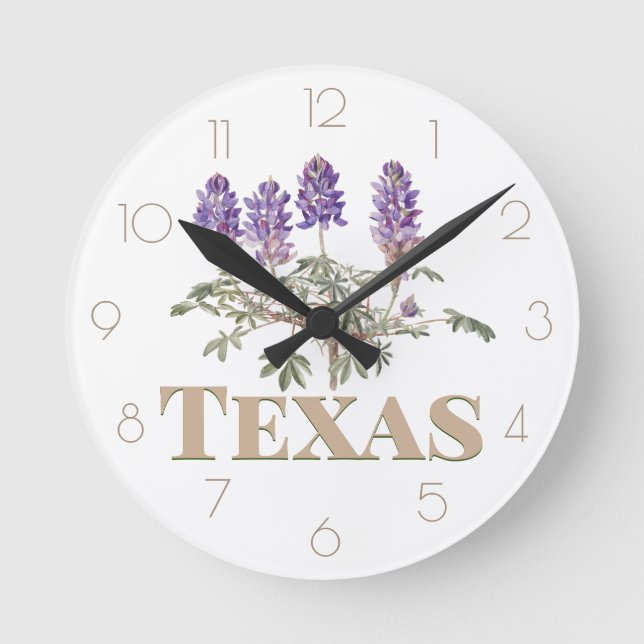 Texas Bluebonnet 2  Round Clock (Front)