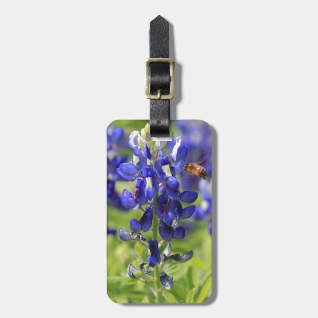 Texas Bluebonnet & Bumblebee personalised luggage Tag (Front Vertical)