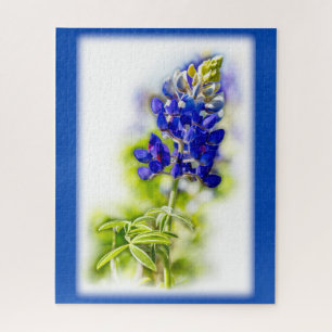 Texas Bluebonnet Flower on White with Graphics Jigsaw Puzzle