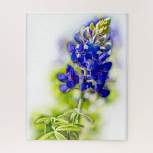 Texas Bluebonnet Flower on White with Graphics Jigsaw Puzzle