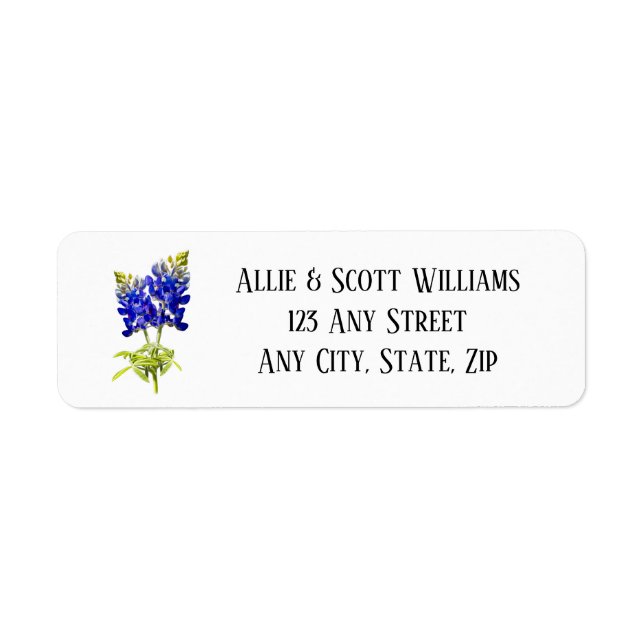 Texas Bluebonnet Flowers, Modern Wedding Return Address Label (Front)