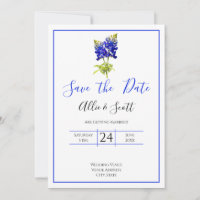Texas Bluebonnet Flowers, Modern Wedding Save Date