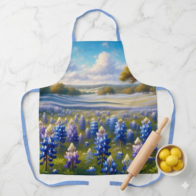 Texas Bluebonnet Meadow Landscape Apron (Texas Bluebonnet Meadow Landscape Apron On Marble Counter)