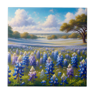 Texas Bluebonnet Meadow Landscape Ceramic Tile