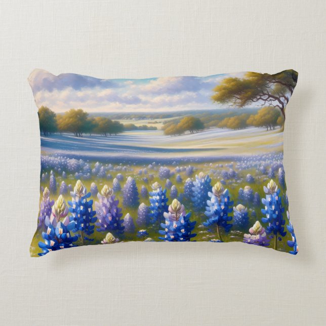 Texas Bluebonnet Meadow Landscape Decorative Cushion (Front)