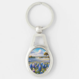 Texas Bluebonnet Meadow Landscape Key Ring