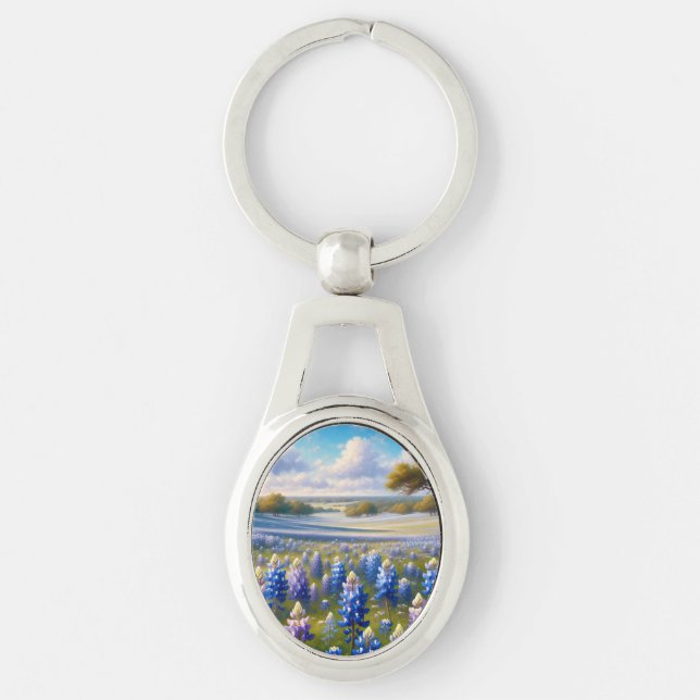 Texas Bluebonnet Meadow Landscape Key Ring (Front)