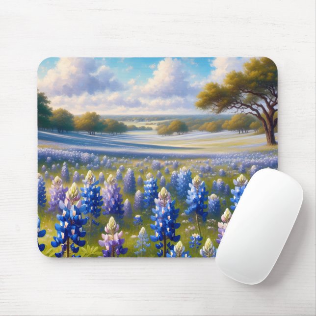 Texas Bluebonnet Meadow Landscape Mouse Pad (With Mouse)