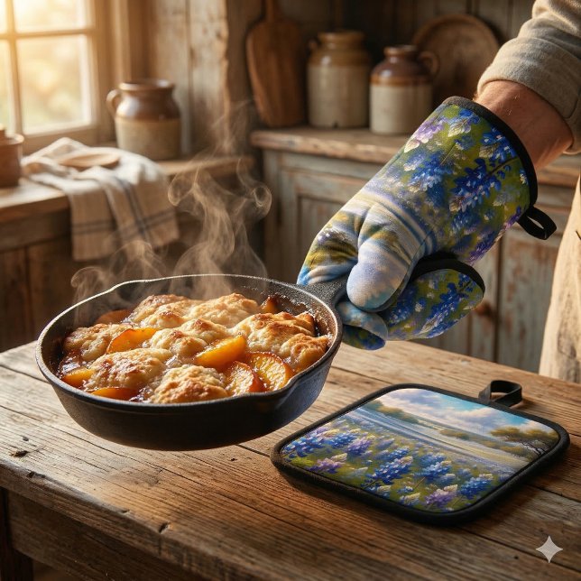 Texas Bluebonnet Meadow Landscape Oven Mitt & Pot Holder Set (Texas Bluebonnet Meadow Landscape Oven Mitt & Pot Holder Set C)