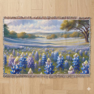 Texas Bluebonnet Meadow Landscape Throw Blanket