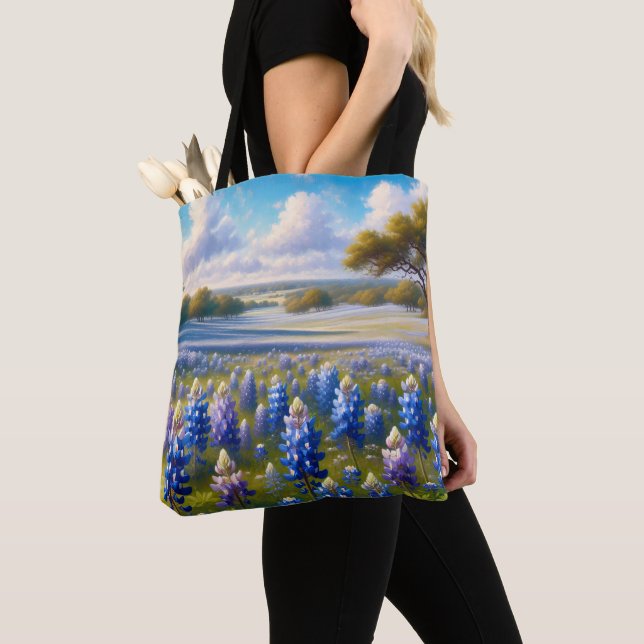 Texas Bluebonnet Meadow Landscape Tote Bag (Close Up)