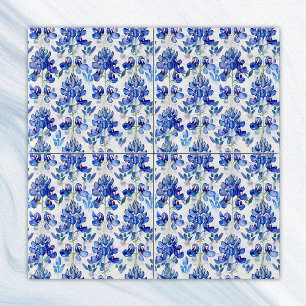Texas Bluebonnet Pattern, Blue Floral Repeating Ceramic Tile