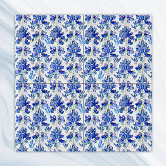 Texas Bluebonnet Pattern, Blue Floral Repeating Ceramic Tile