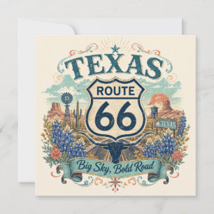 Texas Bluebonnet Route 66 Boho Americana Card