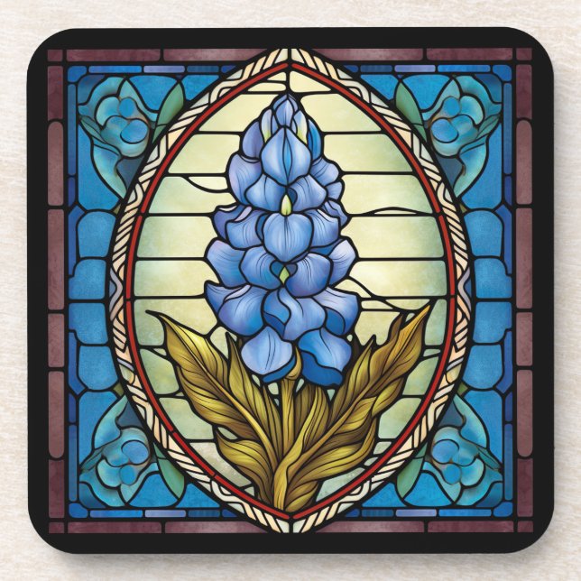 Texas Bluebonnet Stained Glass Coaster (Front)